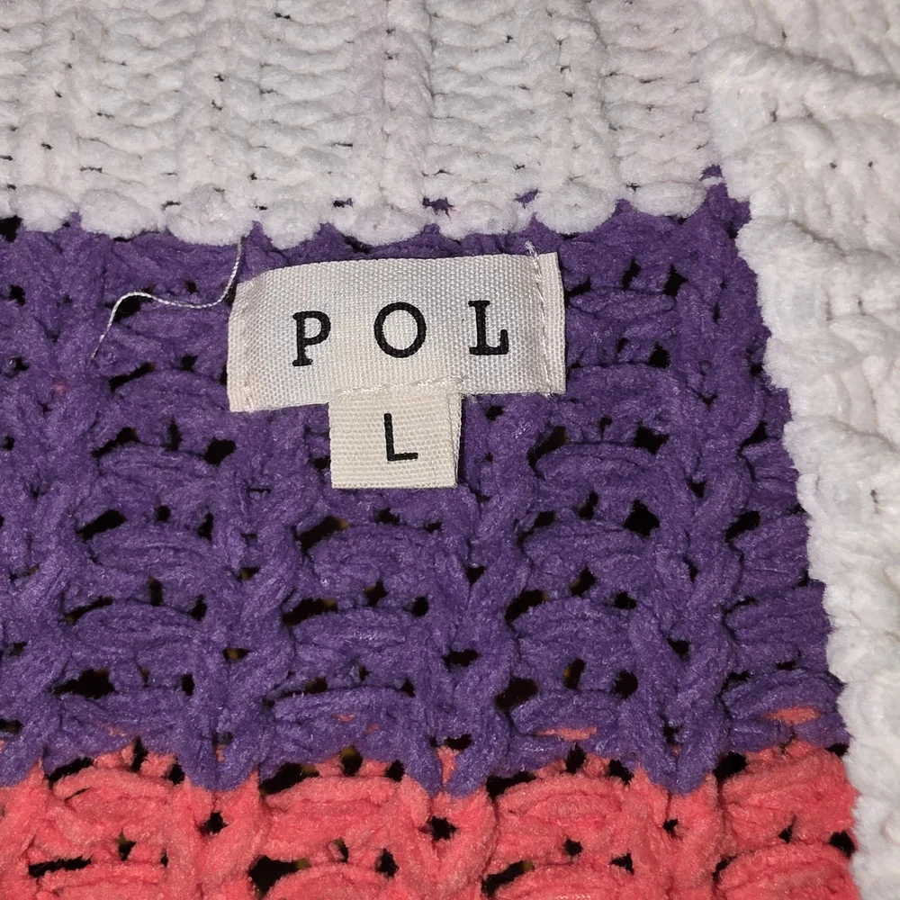 POL Striped Crochet Open Cardigan in Purple, White, Pink, Green